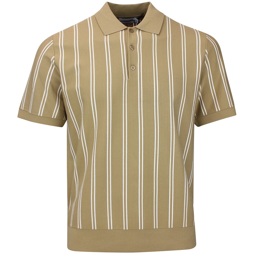 J.Lindeberg Golf Shirt - Reymond Stripe Knit Polo - Kelp SH26