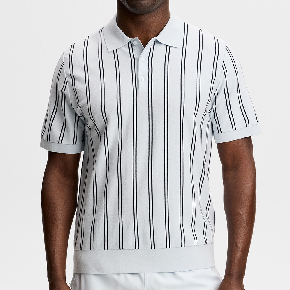J.Lindeberg Golf Shirt - Reymond Stripe Knit Polo - Skywriting SH26