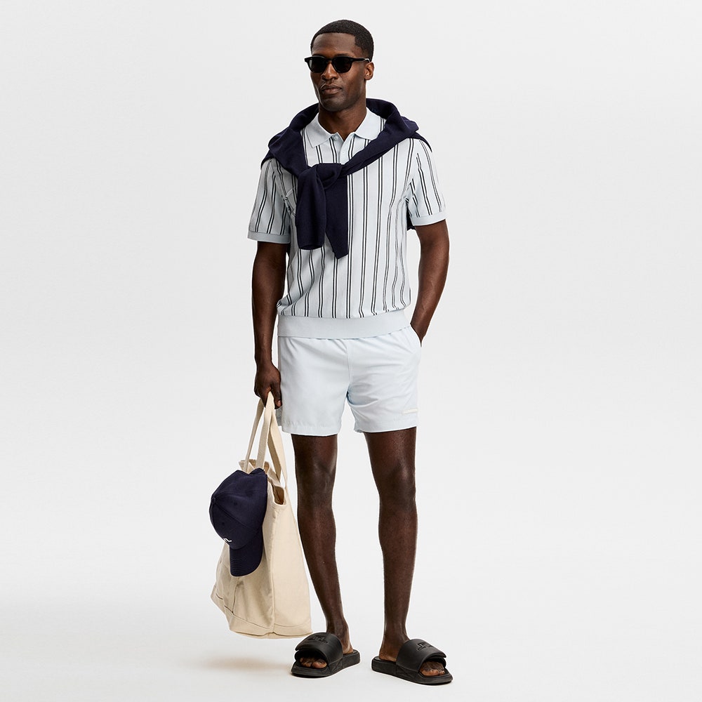 J.Lindeberg Golf Shirt - Reymond Stripe Knit Polo - Skywriting SH26