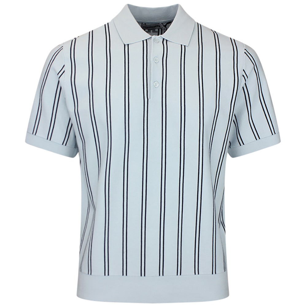 J.Lindeberg Golf Shirt - Reymond Stripe Knit Polo - Skywriting SH26