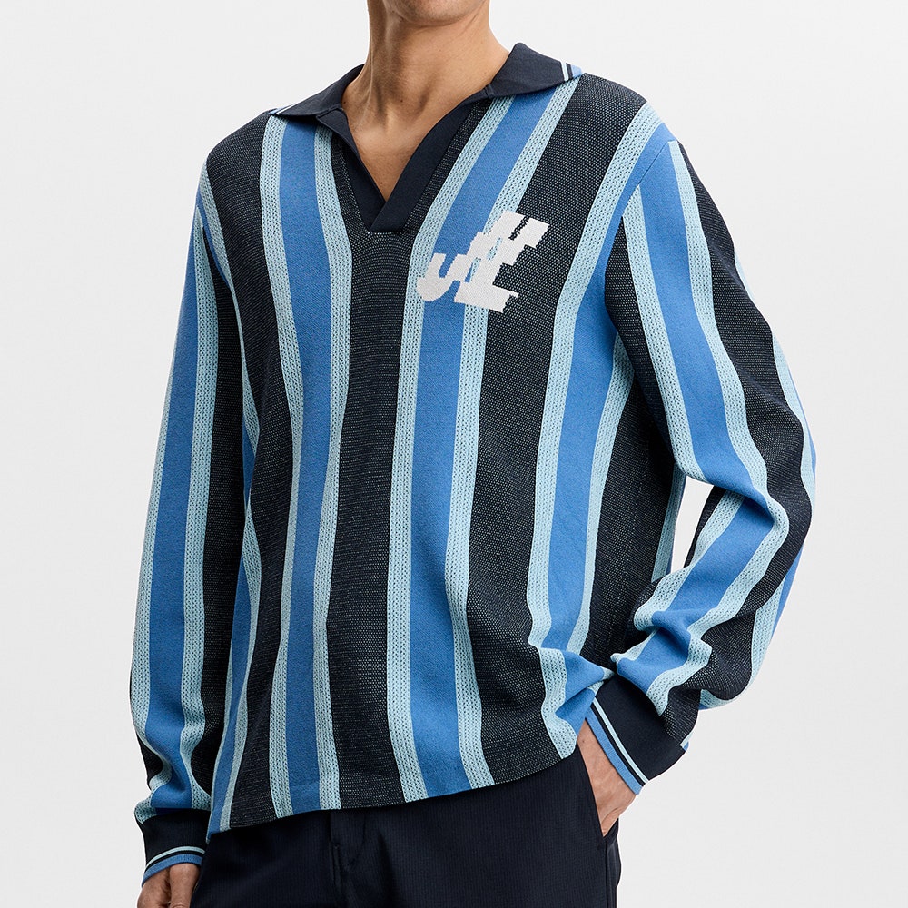 J.Lindeberg Golf Shirt - Silas Stripe Knit Sweater Polo - JL Navy SS26