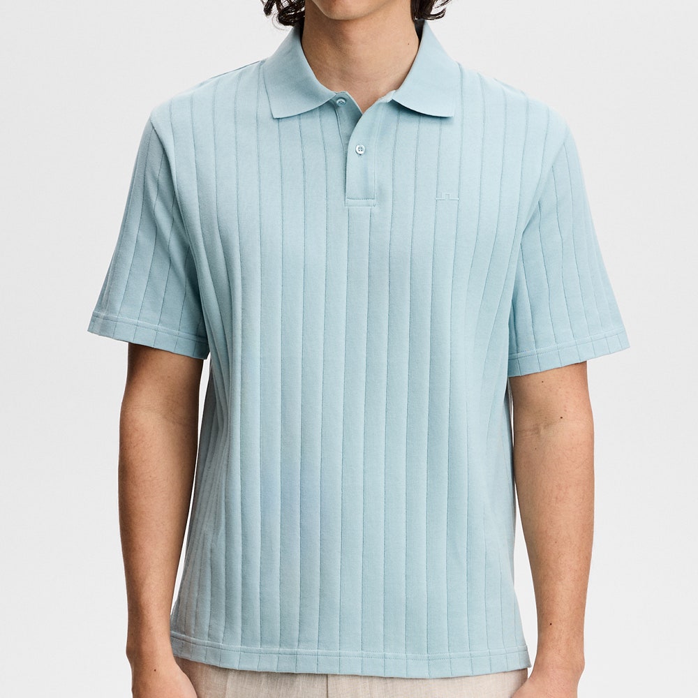 J.Lindeberg Golf Shirt - Simon Stripe Regular Fit - Forget-Me-Not SS26