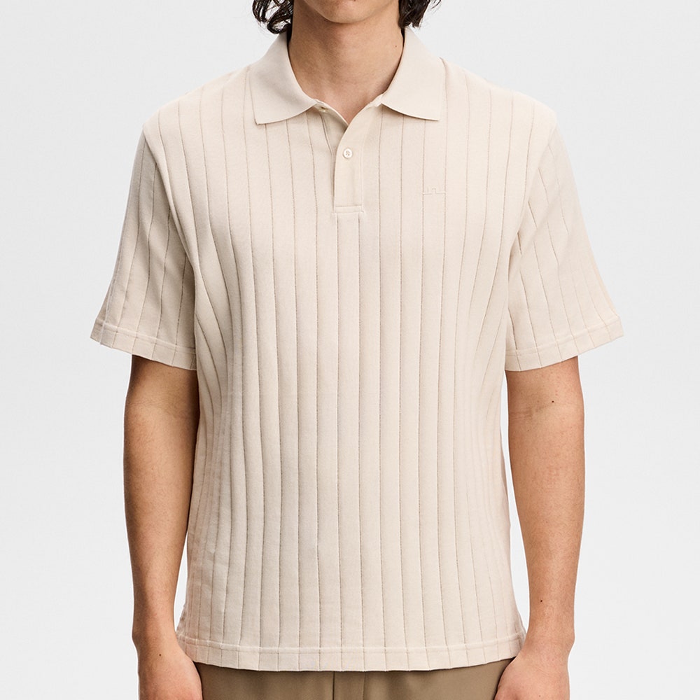 J.Lindeberg Golf Shirt - Simon Stripe Regular Fit - Moonbeam SS26