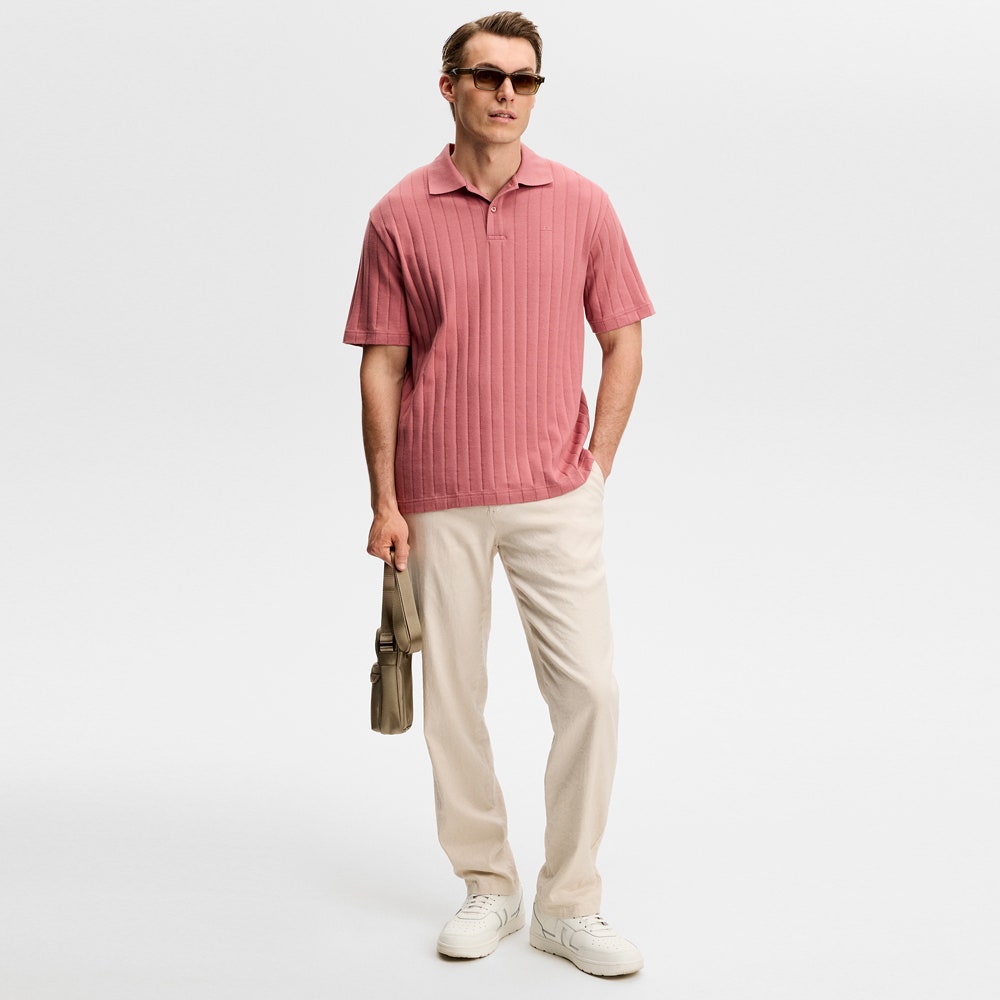 J.Lindeberg Golf Shirt - Simon Stripe Regular Fit - Withered Rose SS26