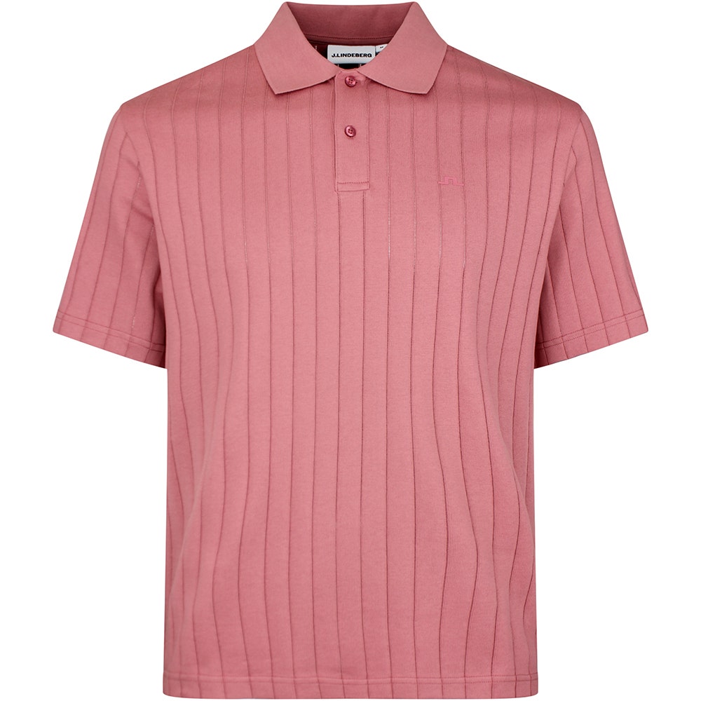 J.Lindeberg Golf Shirt - Simon Stripe Regular Fit - Withered Rose SS26