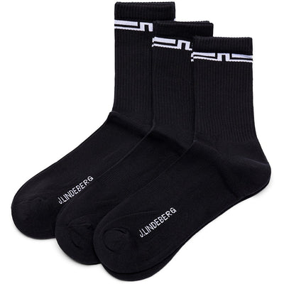 J.Lindeberg Golf Socks - Johnson Crew Length - 3 Pack Black SS26
