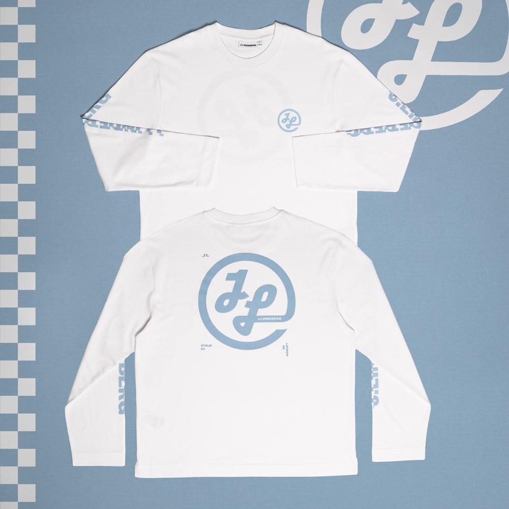 J.Lindeberg Golf T-Shirt - Walsh LS Print Tee - White SS26