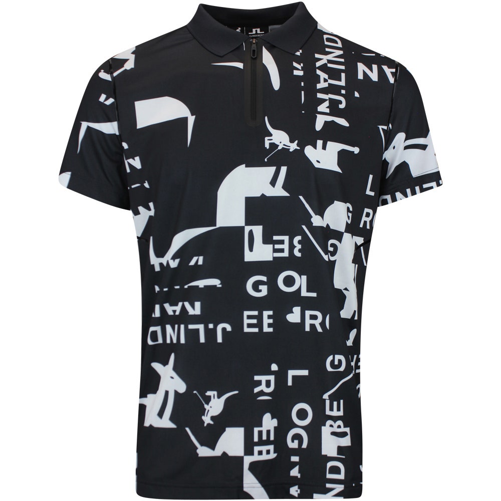 J.Lindeberg x Kangol Golf Shirt - Miro Print Polo - Black PF25