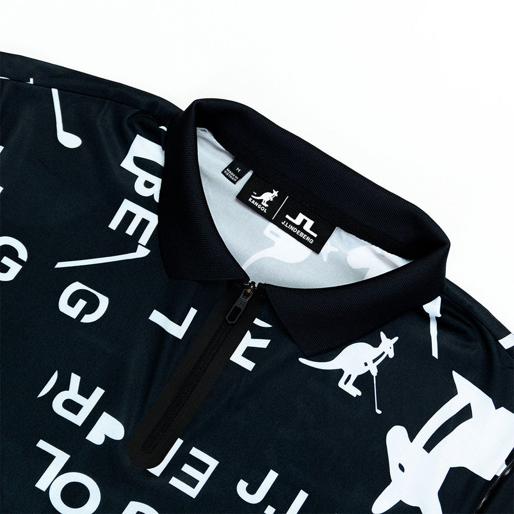 J.Lindeberg x Kangol Golf Shirt - Miro Print Polo - Black PF25