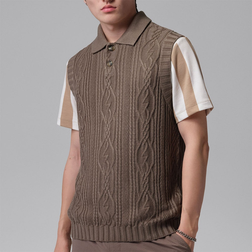 Jordan Golf Jumper - Signature Cable Knit Sweater Vest - Olive G. SP26