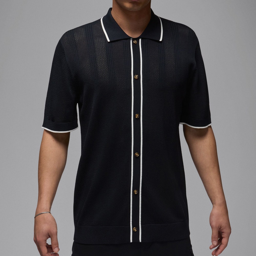 Jordan Golf Shirt - SS Button Down Knit Polo - Black FA25