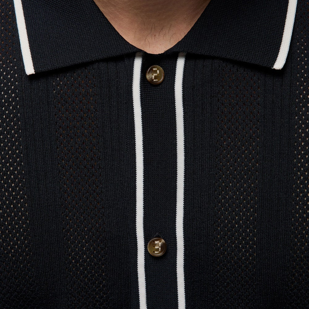 Jordan Golf Shirt - SS Button Down Knit Polo - Black FA25
