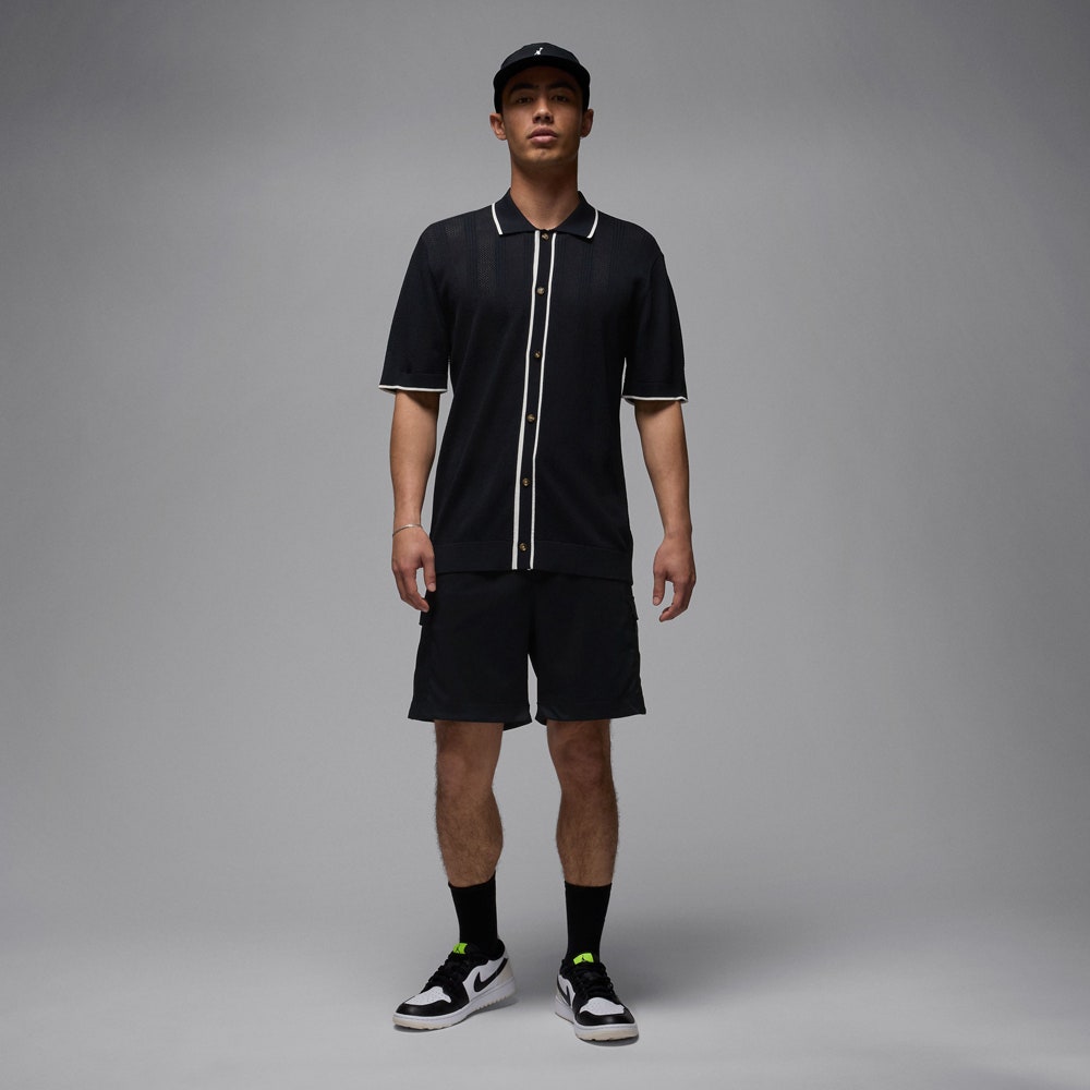 Jordan Golf Shirt - SS Button Down Knit Polo - Black FA25