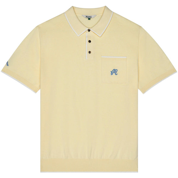 Malbon Golf Shirt - Blue Jay Knit Polo - Soft Yellow SS26