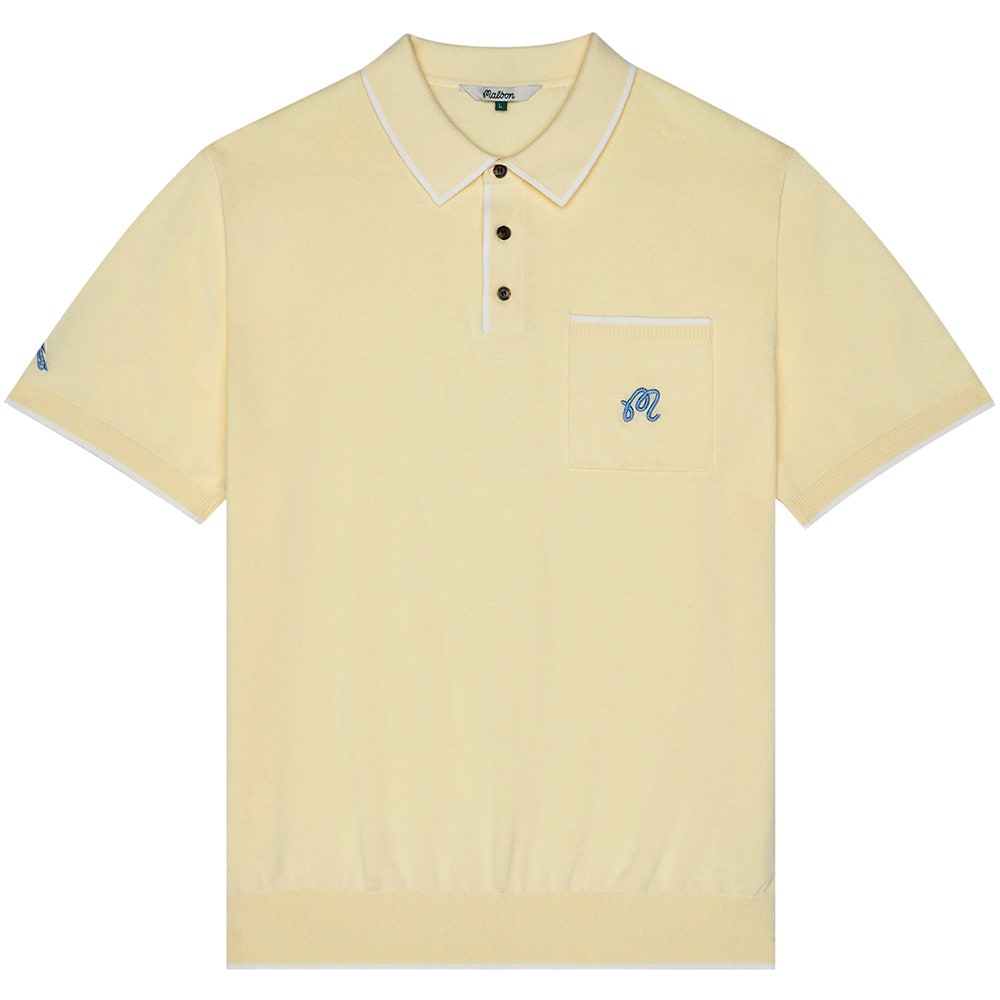 Malbon Golf Shirt - Blue Jay Knit Polo - Soft Yellow SS26