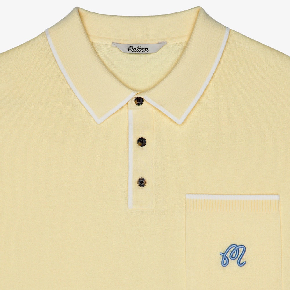 Malbon Golf Shirt - Blue Jay Knit Polo - Soft Yellow SS26