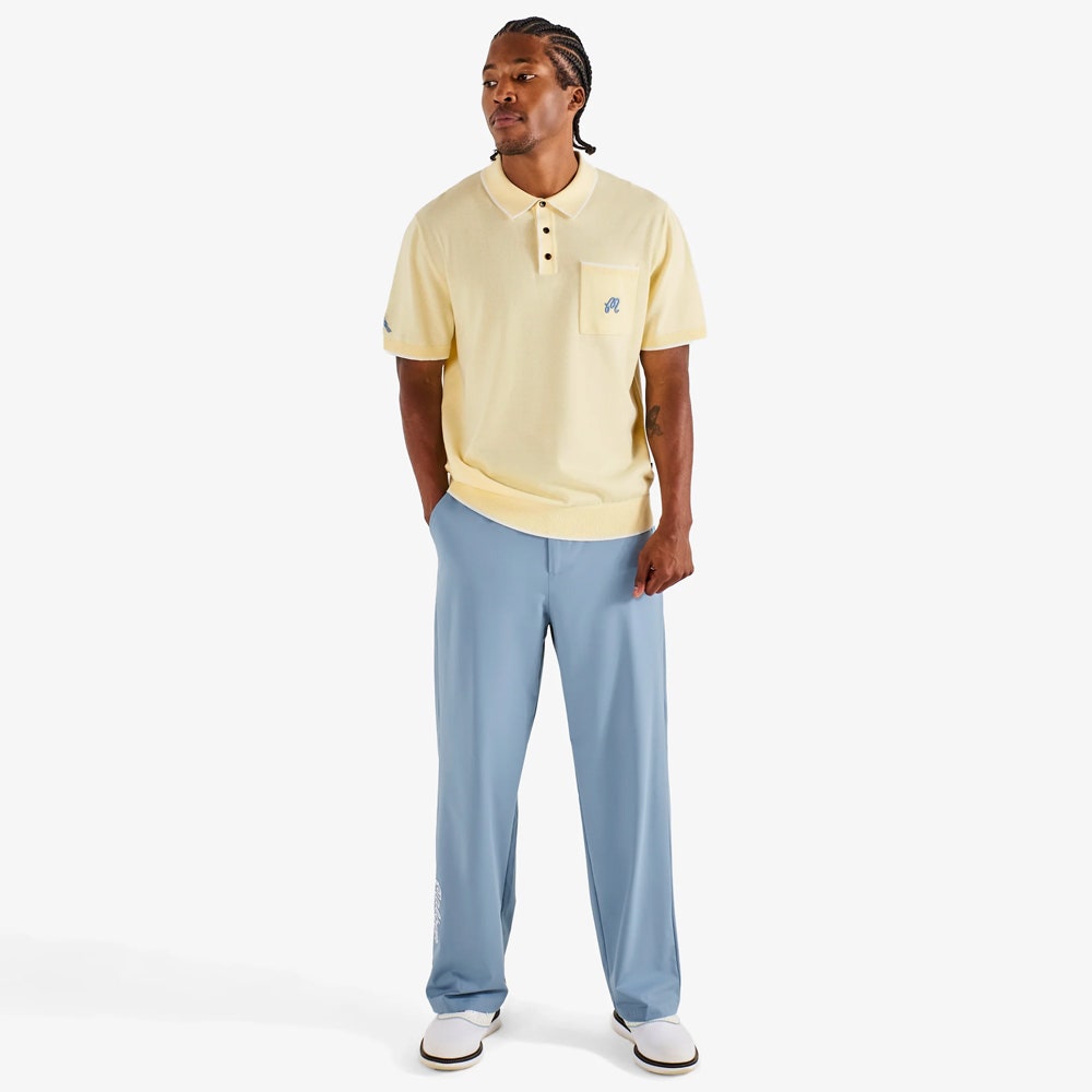 Malbon Golf Shirt - Blue Jay Knit Polo - Soft Yellow SS26