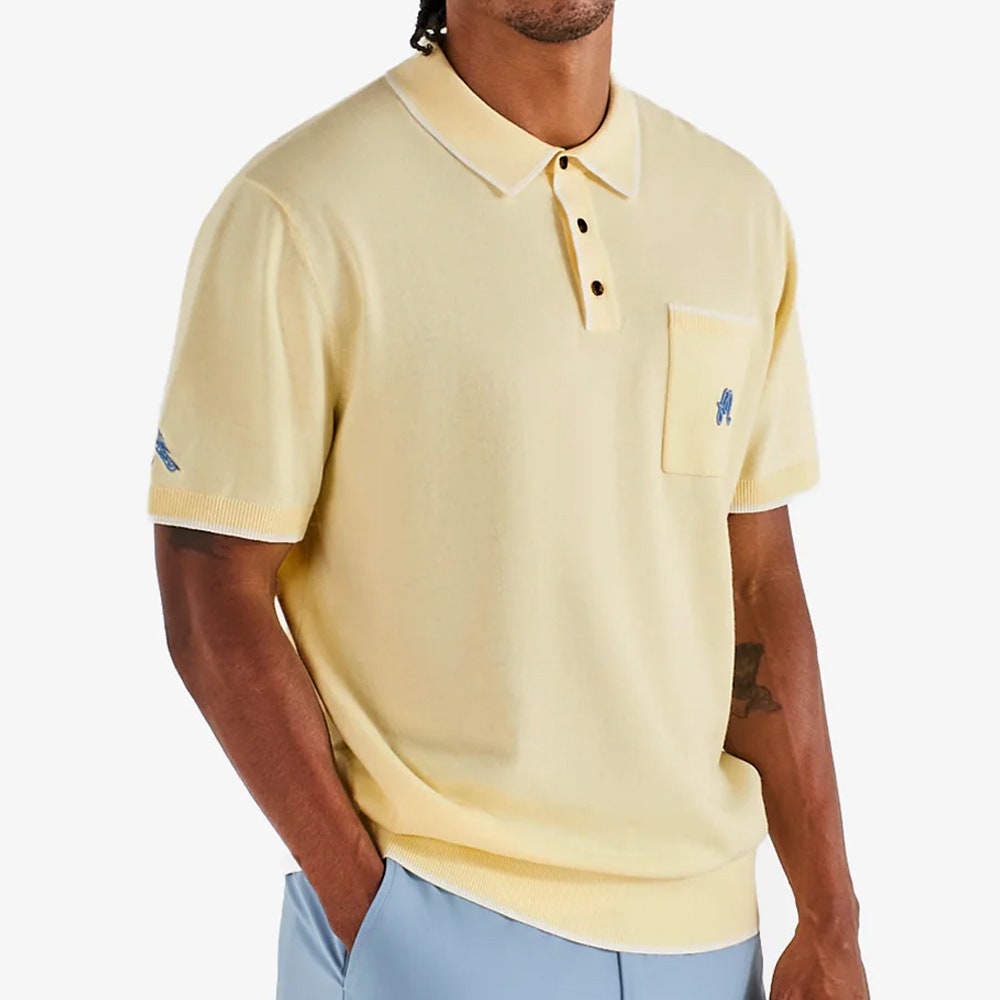 Malbon Golf Shirt - Blue Jay Knit Polo - Soft Yellow SS26