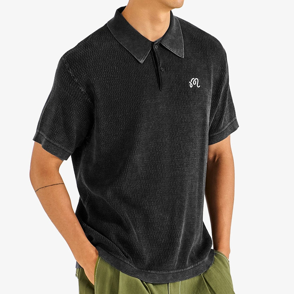 Malbon Golf Shirt - Brickwork Knit Polo - Black FA26
