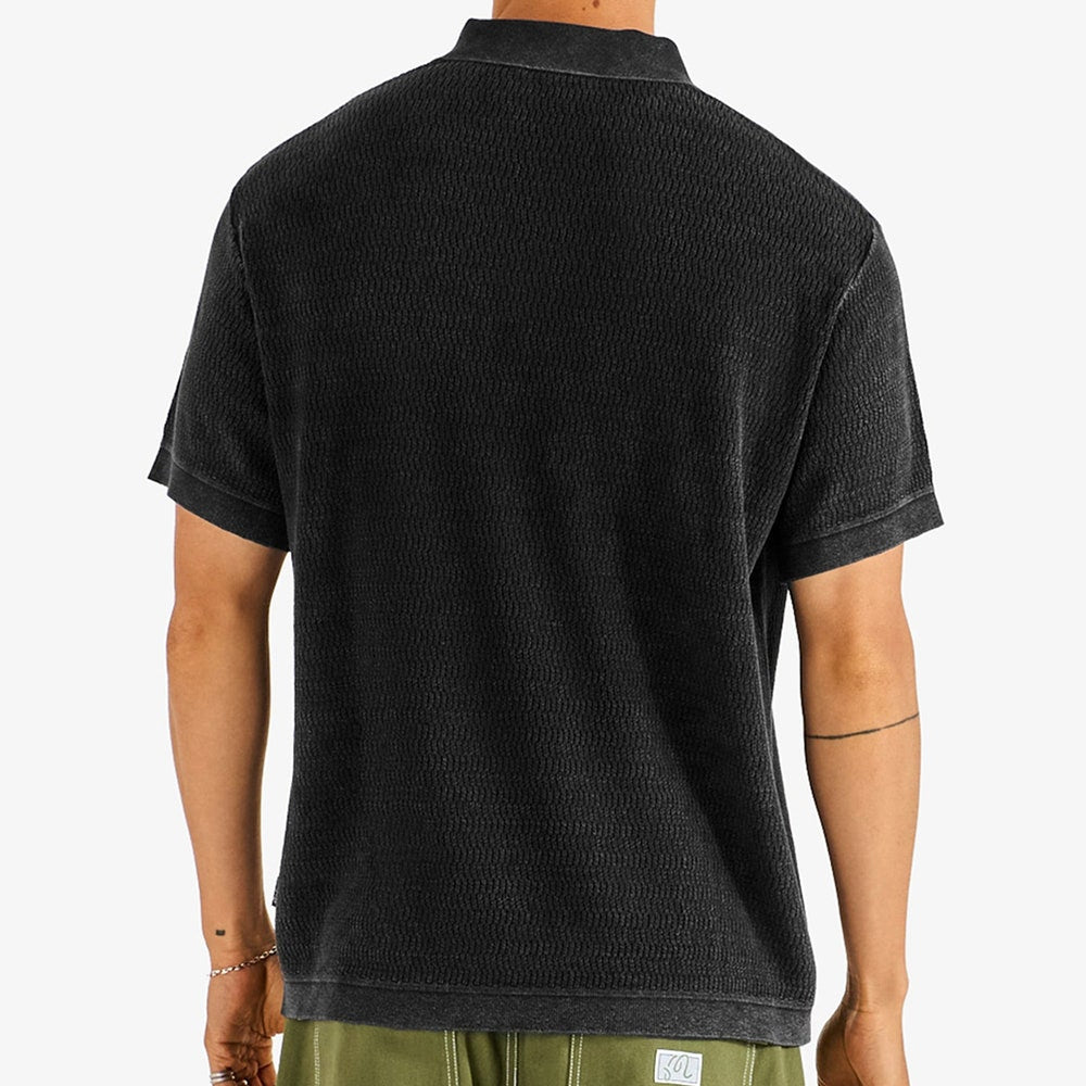 Malbon Golf Shirt - Brickwork Knit Polo - Black FA26