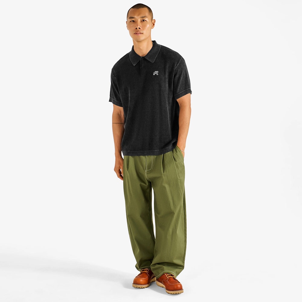 Malbon Golf Shirt - Brickwork Knit Polo - Black FA26