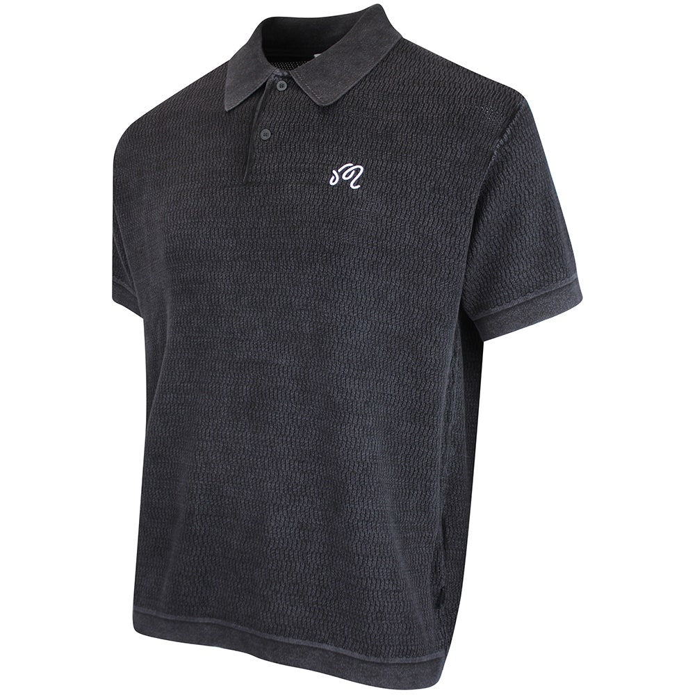 Malbon Golf Shirt - Brickwork Knit Polo - Black FA26
