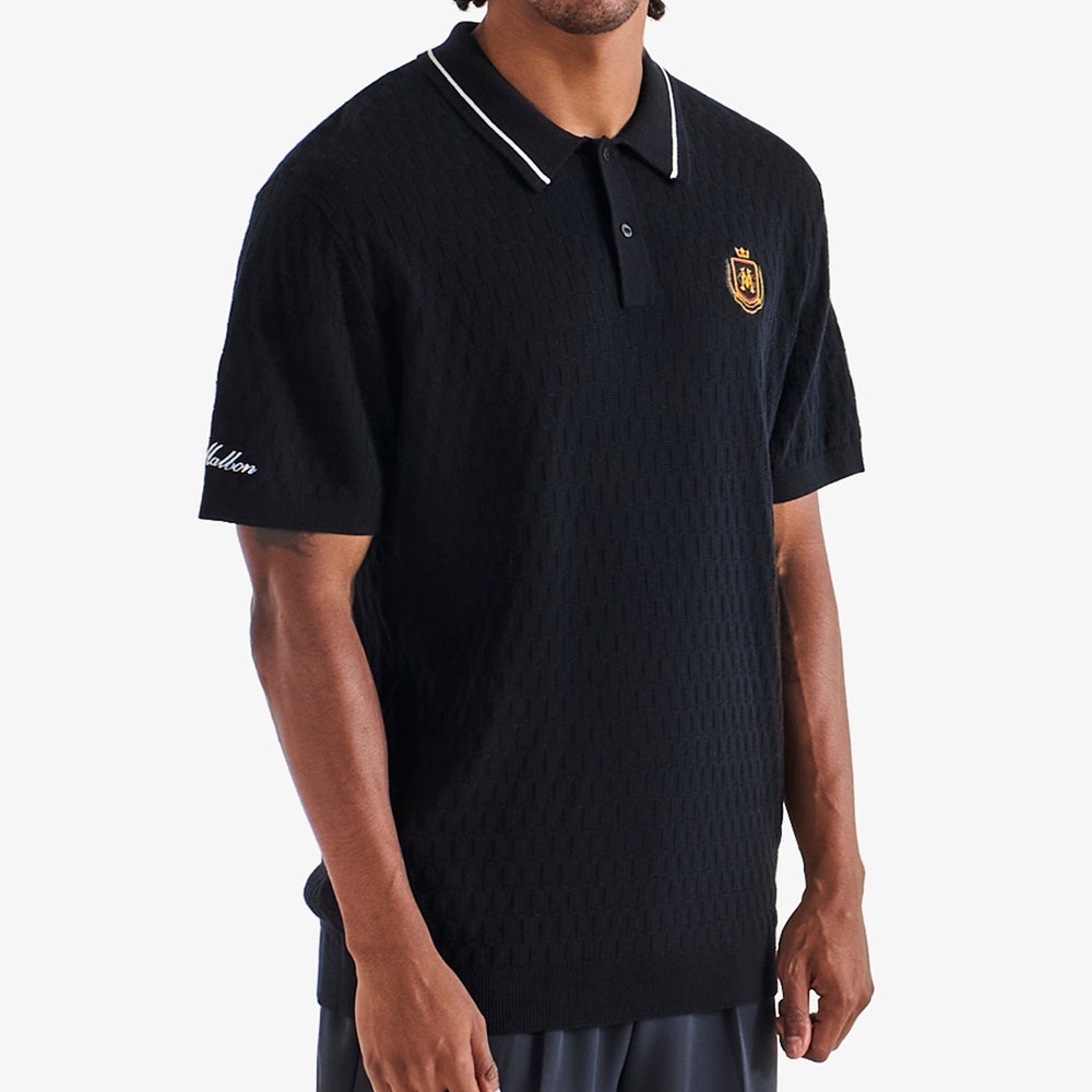Malbon Golf Shirt - Crest Knit Polo - Black FA25