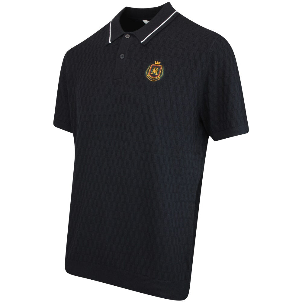 Malbon Golf Shirt - Crest Knit Polo - Black FA25