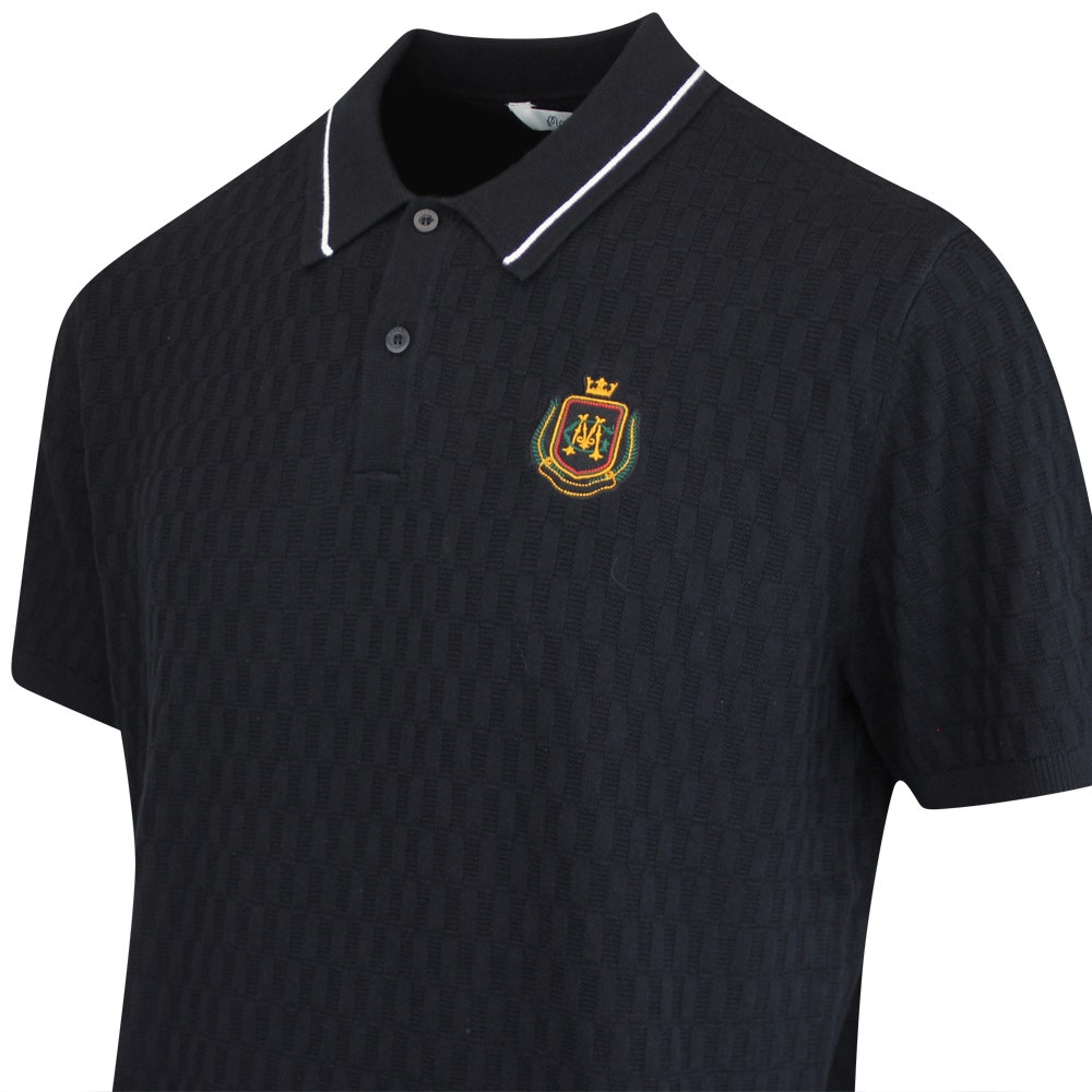 Malbon Golf Shirt - Crest Knit Polo - Black FA25