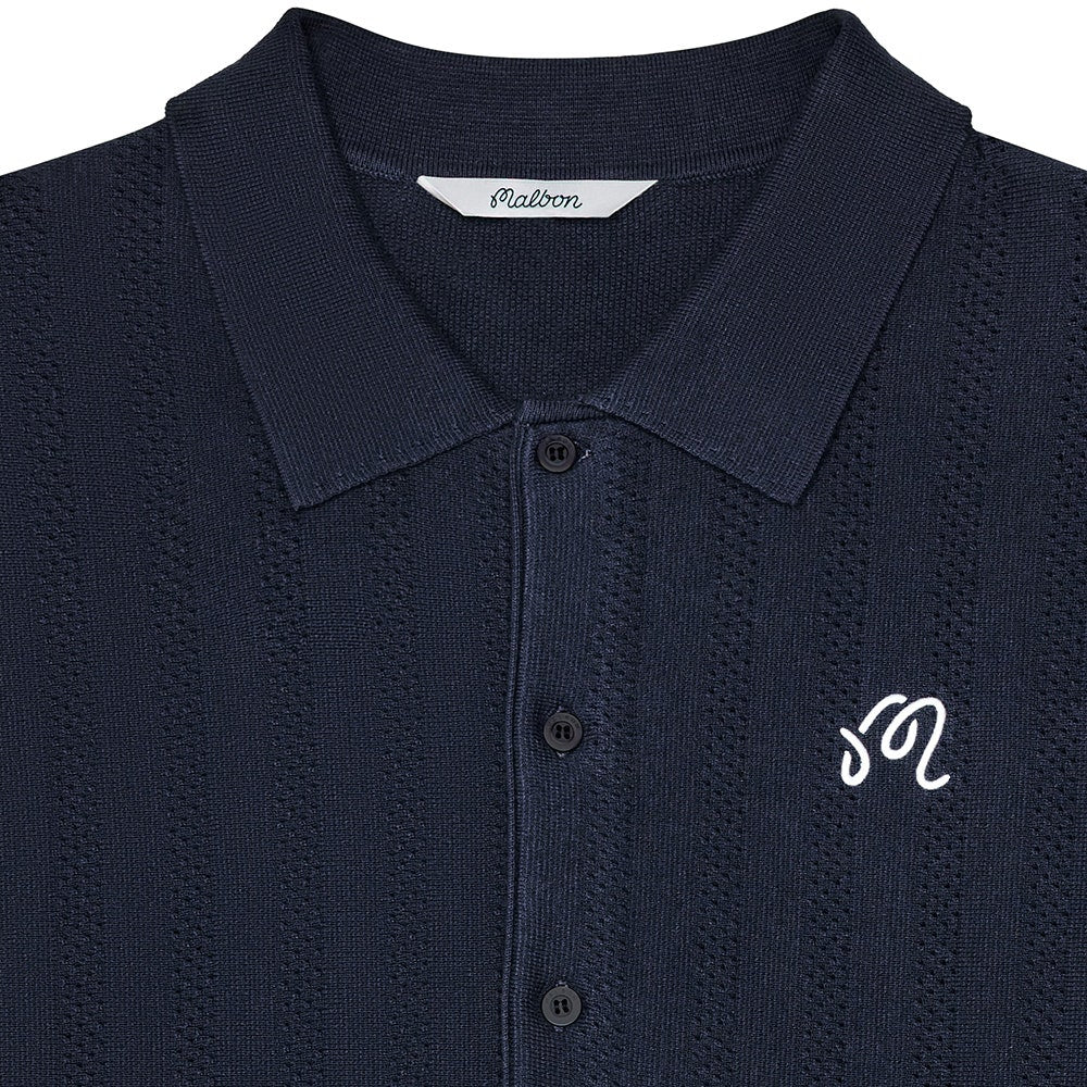 Malbon Golf Shirt - Crosscut Button Up Polo - Blueberry FA26