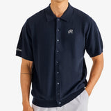 Malbon Golf Shirt - Crosscut Button Up Polo - Blueberry FA26