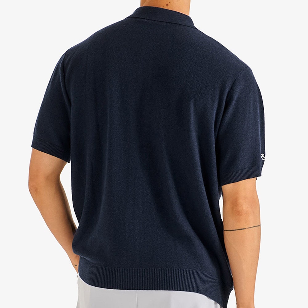 Malbon Golf Shirt - Crosscut Button Up Polo - Blueberry FA26