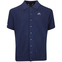 Malbon Golf Shirt - Crosscut Button Up Polo - Blueberry FA26