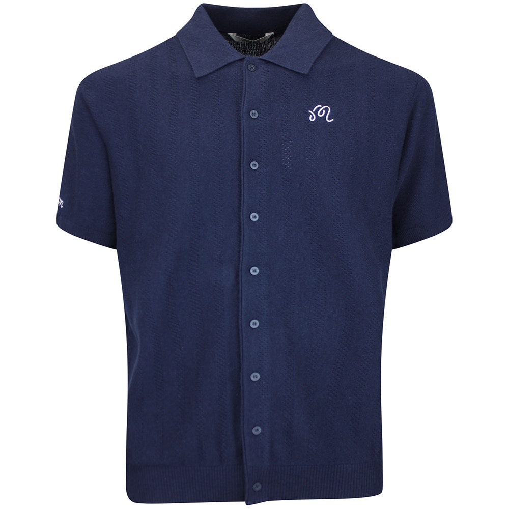 Malbon Golf Shirt - Crosscut Button Up Polo - Blueberry FA26