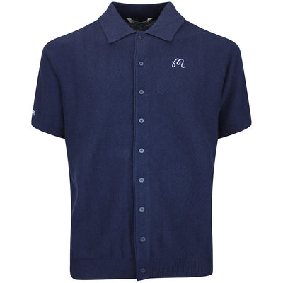 Malbon Golf Shirt - Crosscut Button Up Polo - Blueberry FA26
