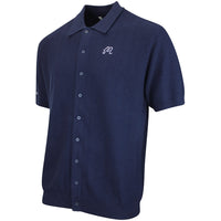 Malbon Golf Shirt - Crosscut Button Up Polo - Blueberry FA26