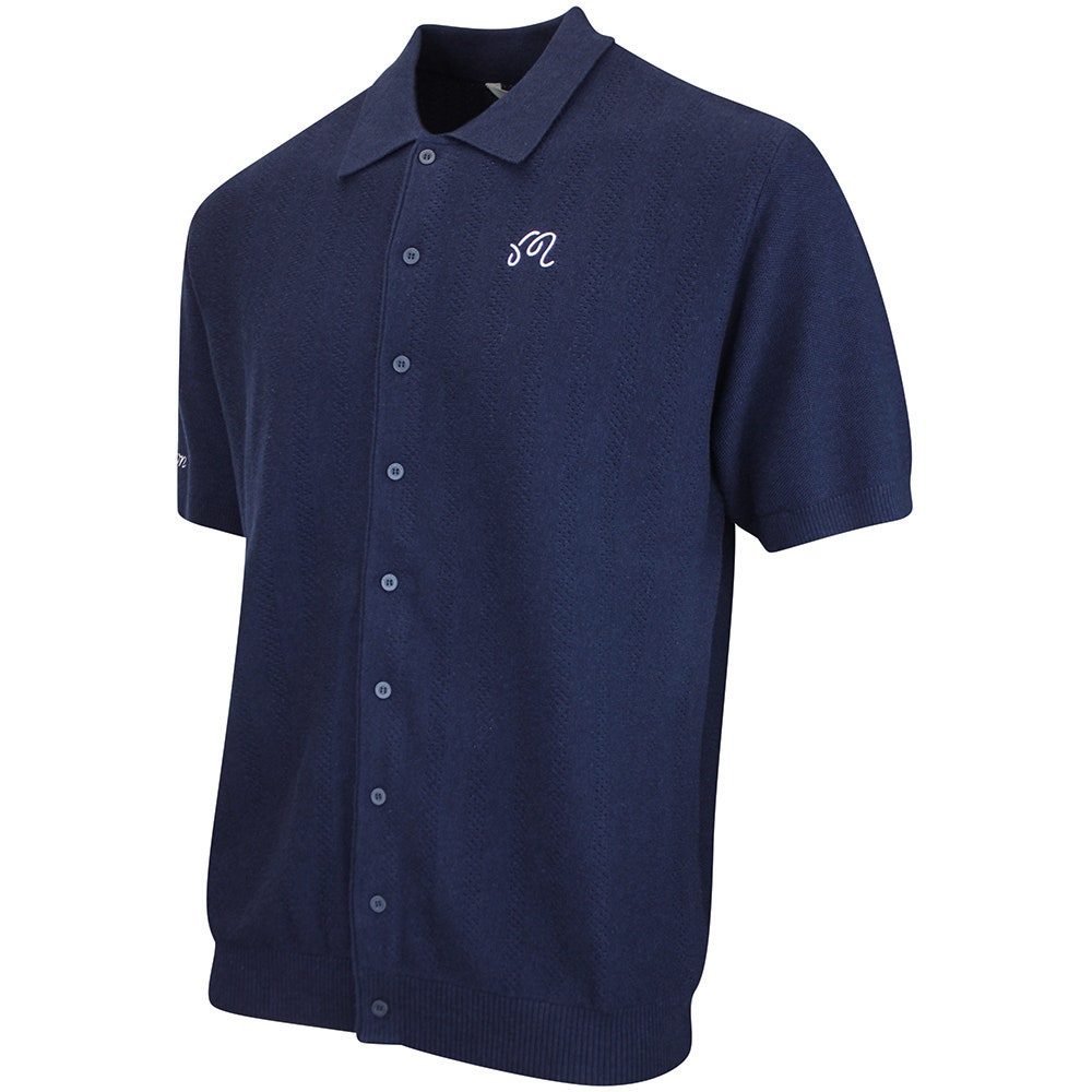 Malbon Golf Shirt - Crosscut Button Up Polo - Blueberry FA26