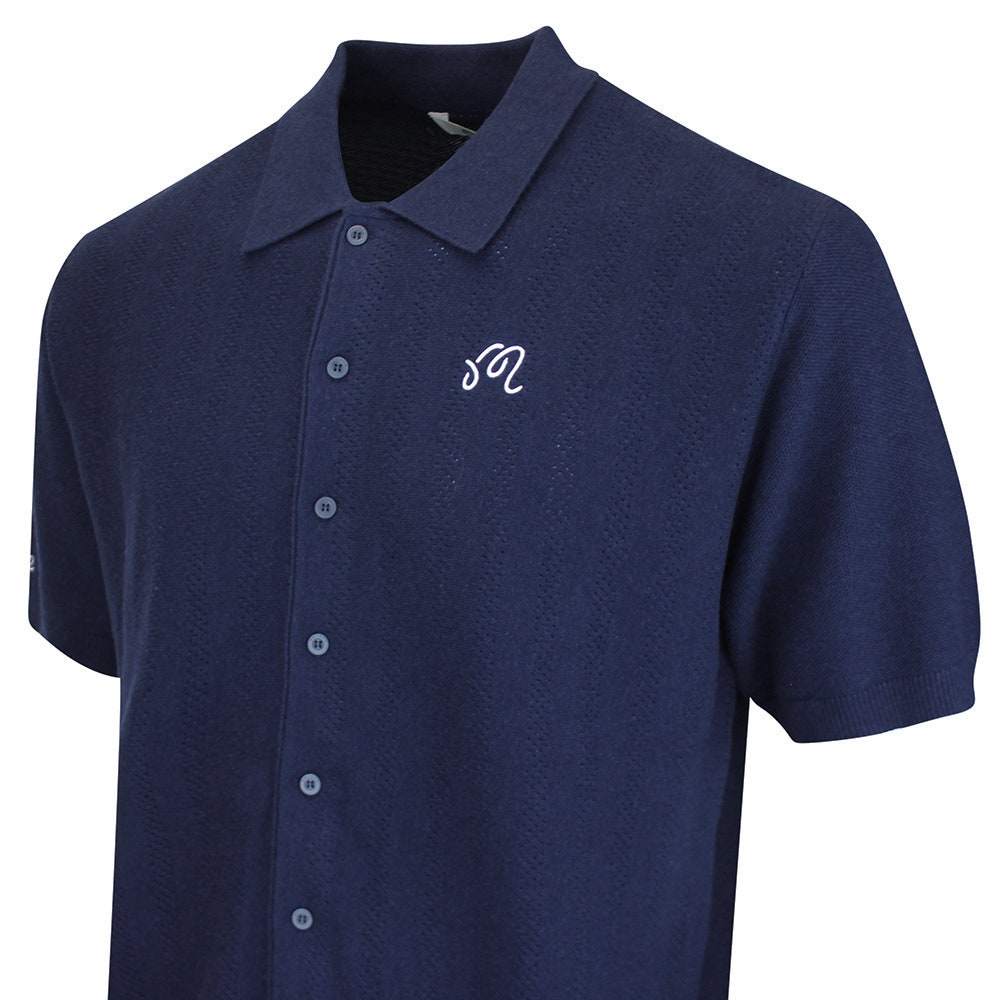Malbon Golf Shirt - Crosscut Button Up Polo - Blueberry FA26
