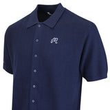 Malbon Golf Shirt - Crosscut Button Up Polo - Blueberry FA26