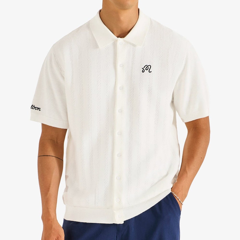 Malbon Golf Shirt - Crosscut Button Up Polo - Ivory FA26