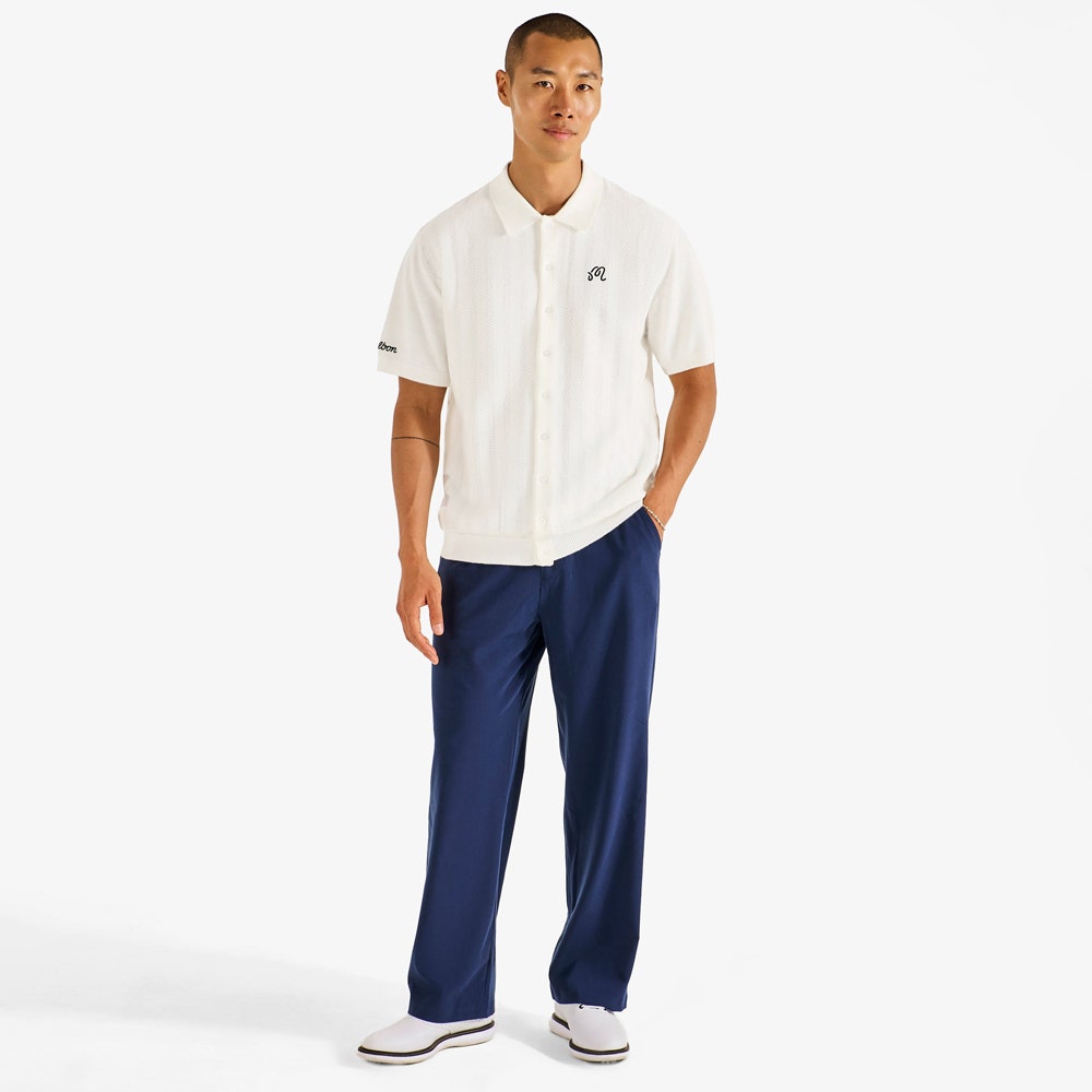 Malbon Golf Shirt - Crosscut Button Up Polo - Ivory FA26