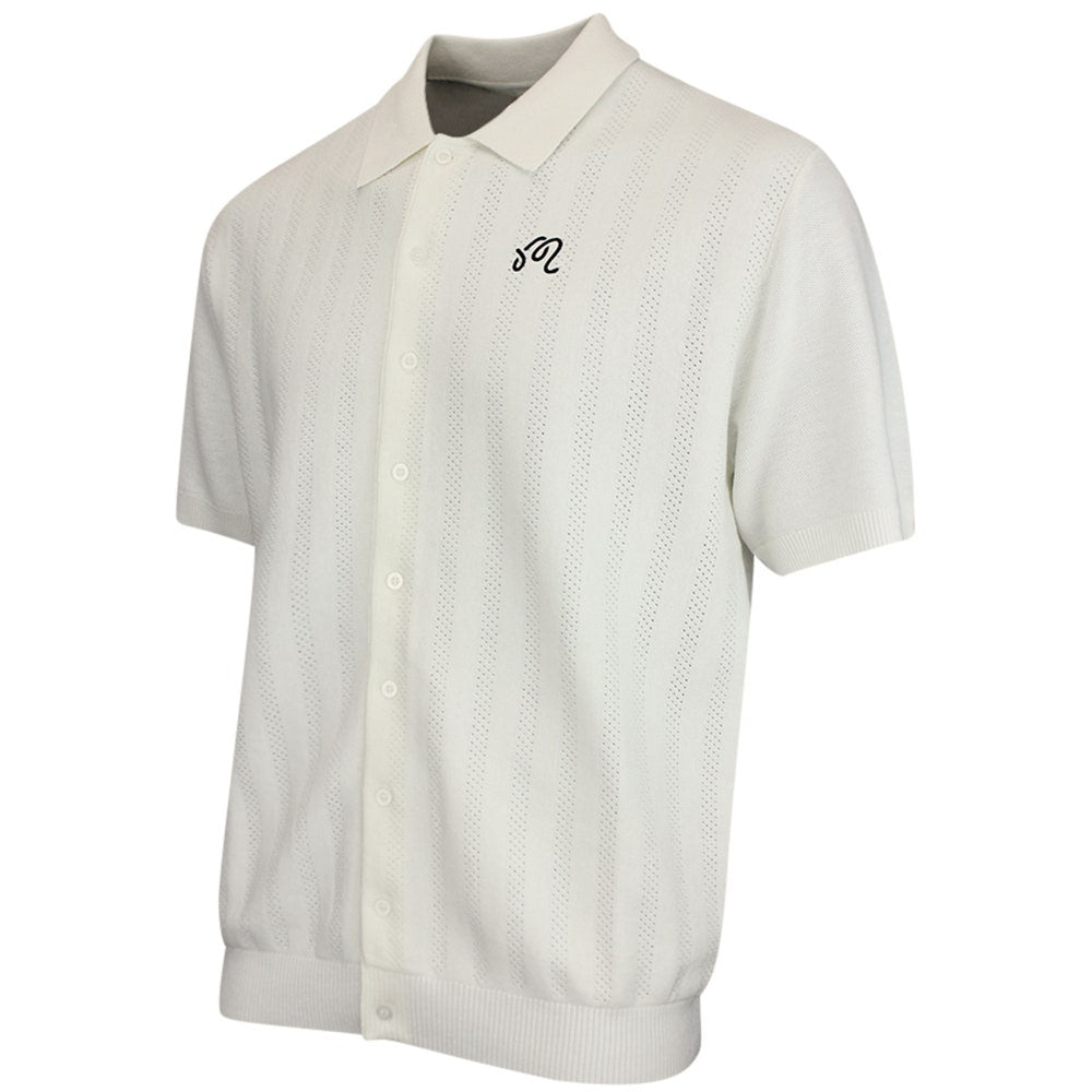 Malbon Golf Shirt - Crosscut Button Up Polo - Ivory FA26