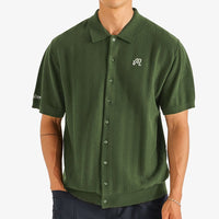 Malbon Golf Shirt - Crosscut Button Up Polo - Rifle Green FA26