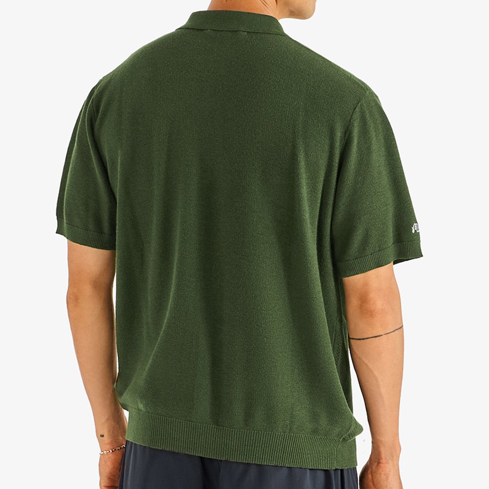 Malbon Golf Shirt - Crosscut Button Up Polo - Rifle Green FA26