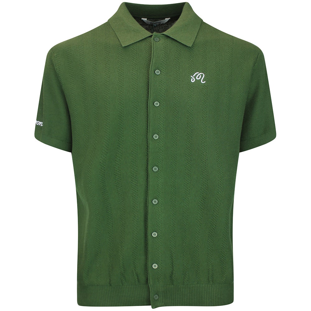 Malbon Golf Shirt - Crosscut Button Up Polo - Rifle Green FA26
