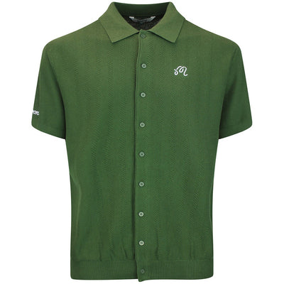Malbon Golf Shirt - Crosscut Button Up Polo - Rifle Green FA26