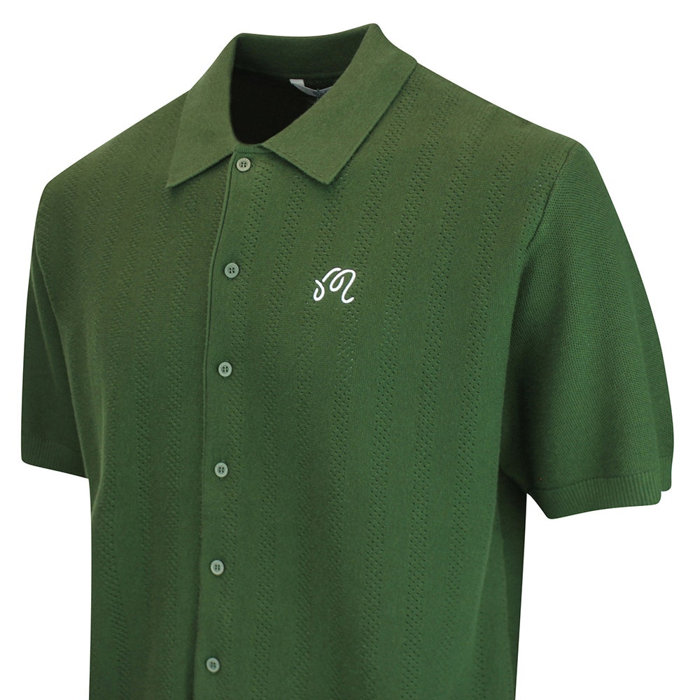 Malbon Golf Shirt - Crosscut Button Up Polo - Rifle Green FA26