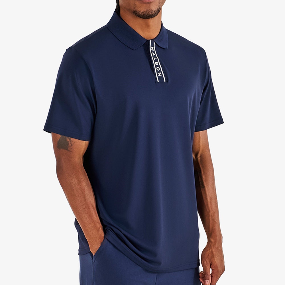 Malbon Golf Shirt - Evergreen Block Placket Polo - Navy SS26