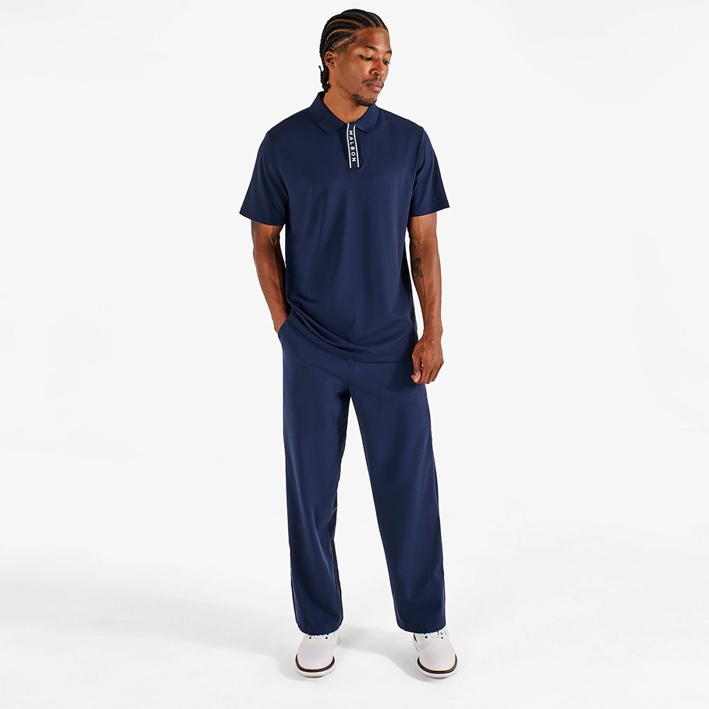 Malbon Golf Shirt - Evergreen Block Placket Polo - Navy SS26