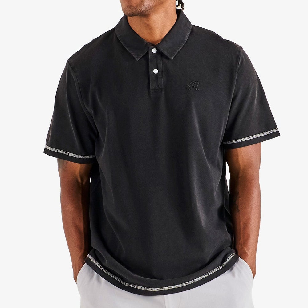 Malbon Golf Shirt - Fairway Overdyed Polo - Black FA26